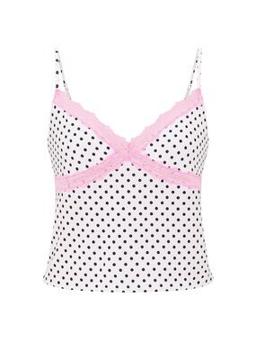 New Victoria’s Secret PINK Polka Dot Soft Modal Lace Trim Cami Tank Top
